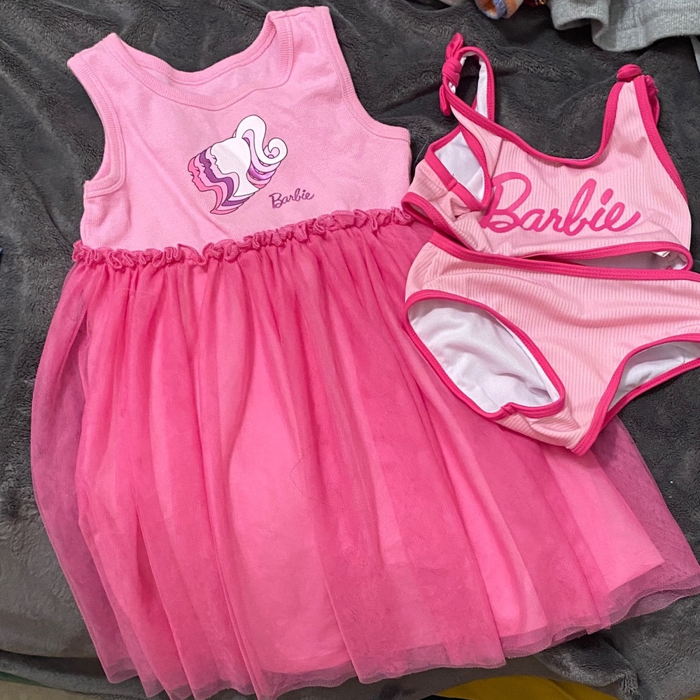 Barbie Pink Layered Tulle Dress with Pink Bikini Set